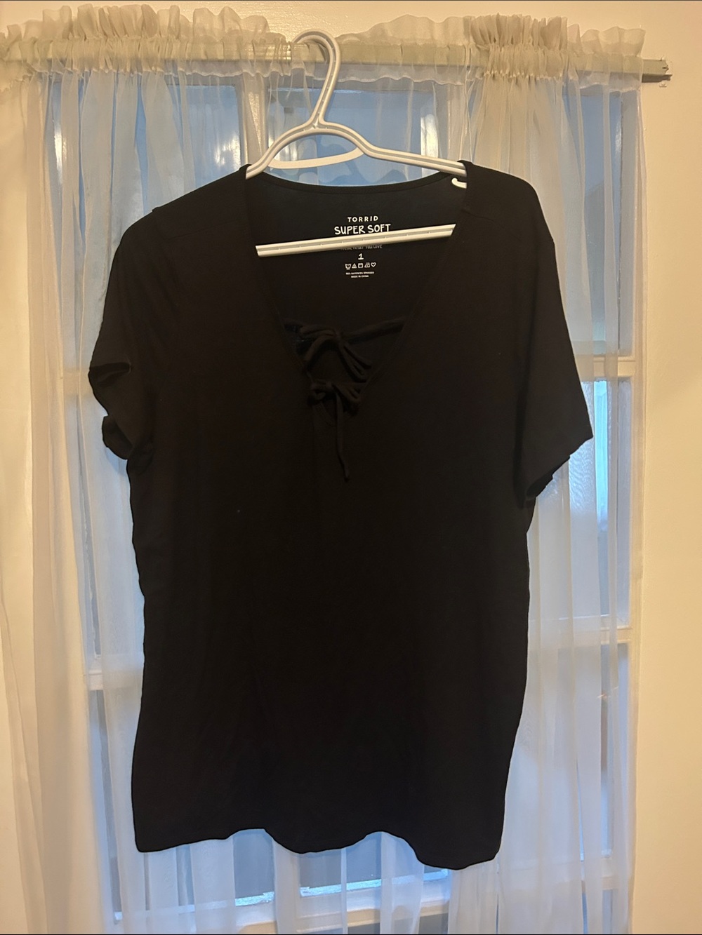 torrid Black Lace-Up V-Neck Short Sleeve Tee